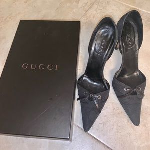Gucci Black Monogram Canvas Heels with Box